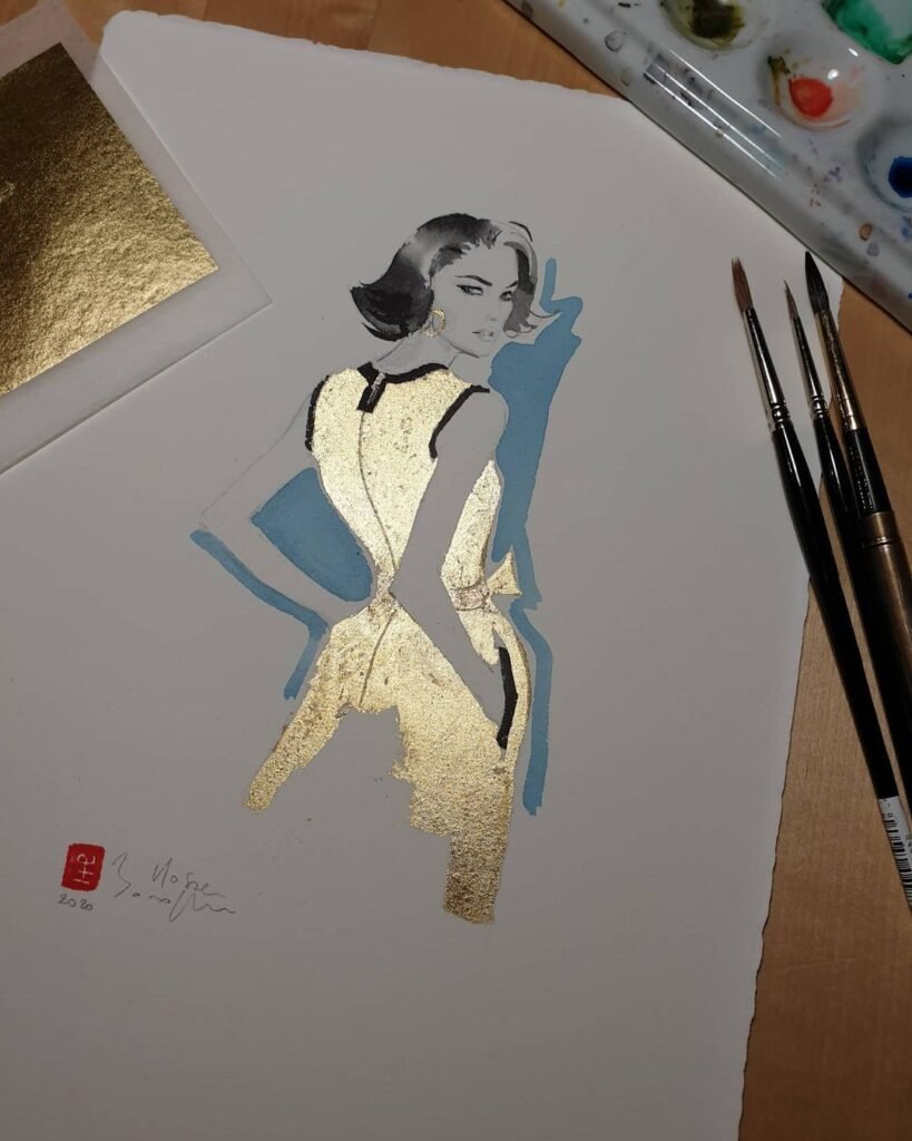Illustration rehaussée de feuille d'or pour Louis Vuitton