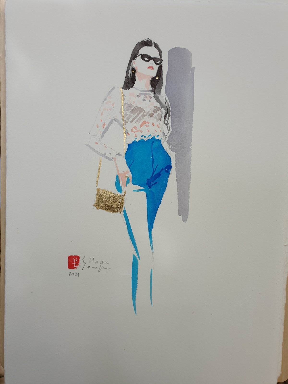 Silhouette de mode dessinée en direct pour Dior à Saint-Tropez