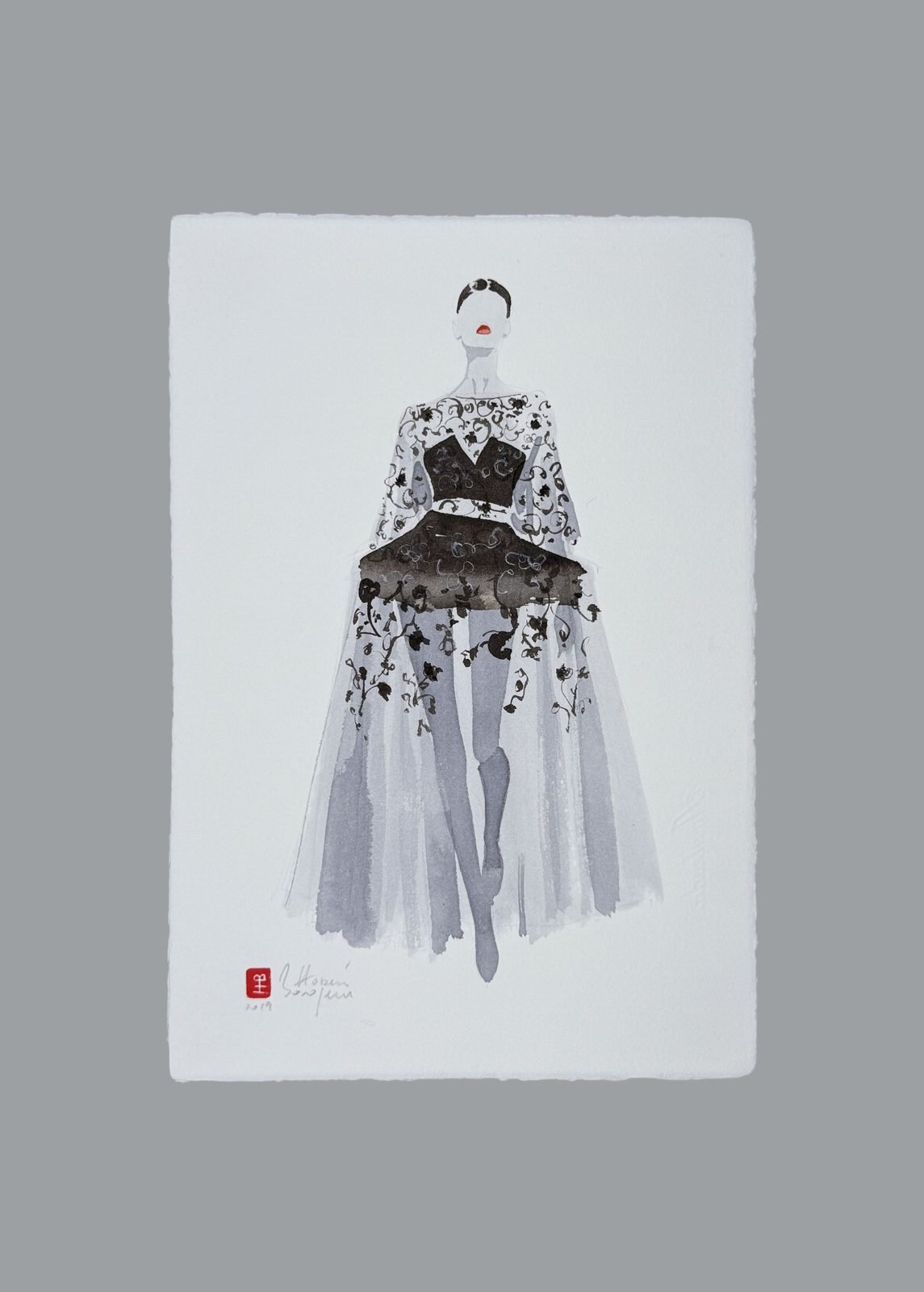 Dentelle Nocturne, dessin original de mode de Hossein Borojeni