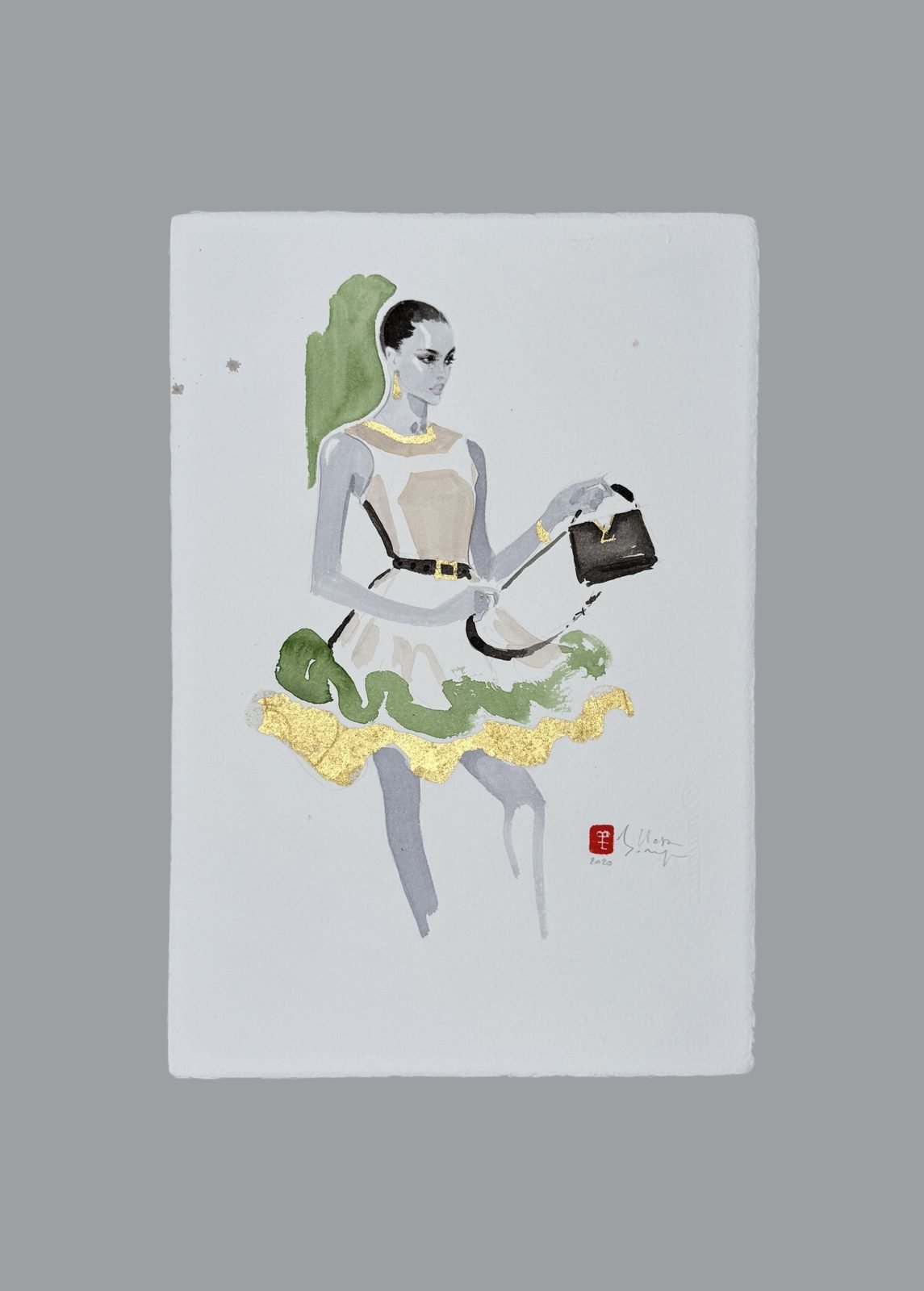 Émeraude Impériale, dessin original de mode de Hossein Borojeni