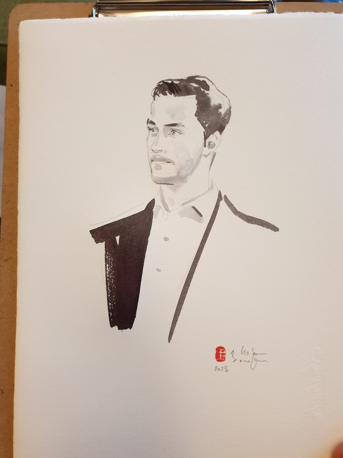 Portrait à l'encre réalisé en direct pour Van Cleef & Arpels à Genève